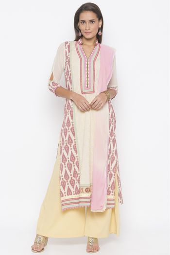 Plus Size Stitched Cotton Embroidery Palazzo Pant Suit In Cream Colour -  SS2710759