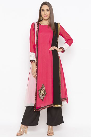 Plus Size Stitched Georgette Embroidery Palazzo Pant Suit In Pink Colour -  SS2710735