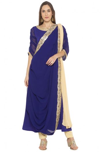 Banarasi Silk Woven Pant Style Suit In Royal Blue Colour