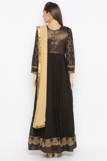 Plus Size Stitched Net Embroidery Anarkali Suit In Black Colour