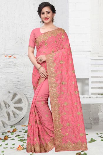 Vichitra Silk Designer Saree In Baby Pink Colour - SR4690291