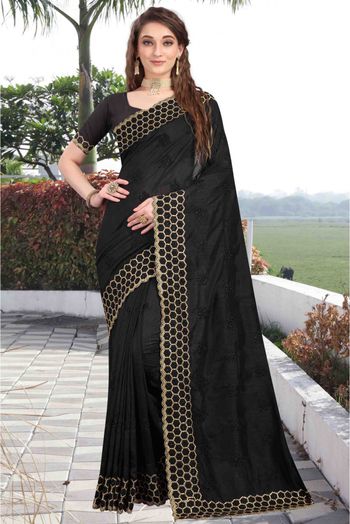 Vichitra Silk Designer Saree In Black Colour - SR1542163