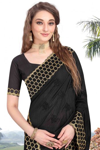 Vichitra Silk Designer Saree In Black Colour - SR1542163