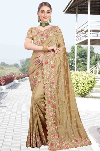 Buy Rose Gold Toned Foil Saree In Tissue With Cut Dana Embroidered Borders  KALKI Fashion India