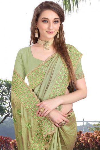 Vichitra Silk Designer Saree In Light Green Colour - SR1542169