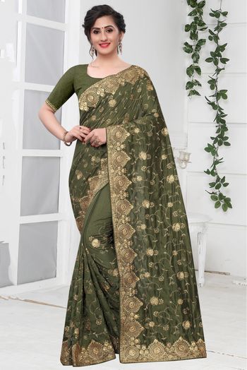 Fashionable Printed Patola Silk Mehendi Green Color Saree