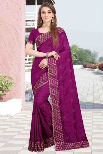 Vichitra Silk Designer Saree In Violet Colour - SR1542167