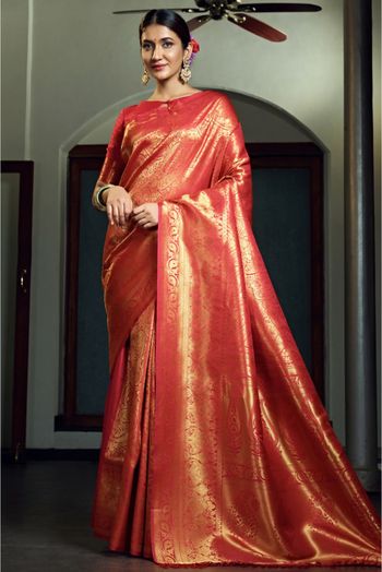 Art Silk Woven Saree In Red Colour