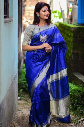 Banarasi Silk Woven Pant Style Suit In Royal Blue Colour