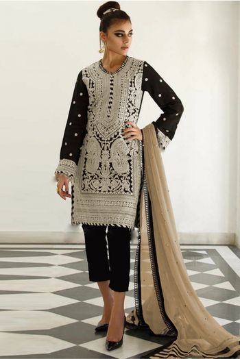 Georgette Embroidery Pakistani Suit In Black Colour SM4370937 A