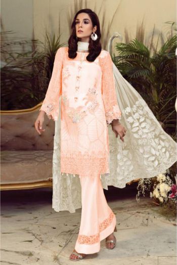 Georgette Embroidery Pakistani Suit In Orange Colour