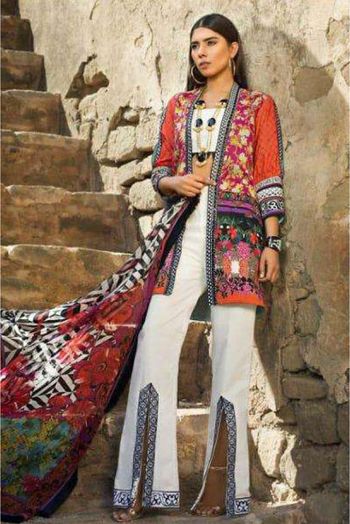 Lawn Cotton Patch Work Pakistani Suit In Off White Colour