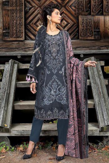 Pure Cotton Patch Work Pakistani Suit In Grey Colour