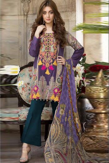 Pure Cotton Patch Work Pakistani Suit In Purple Colour SM4371141 A
