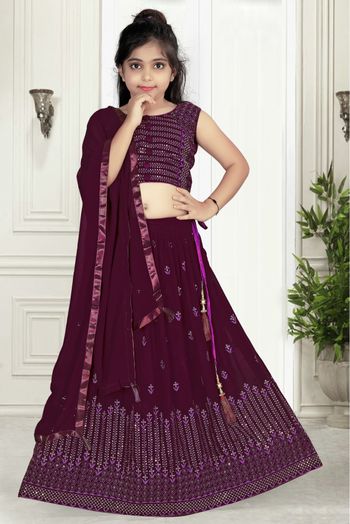 Buy Wine Sequins Georgette Readymade Lehenga - Koskii