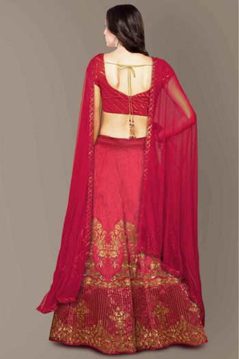 Banglory Silk Embroidery Lehenga Choli In Red Colour