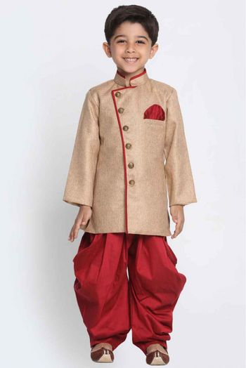 Cotton Blend Party Wear Dhoti Sherwani In Brown Colour - BK4350978