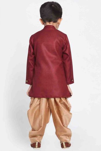 Cotton Blend Party Wear Dhoti Sherwani In Maroon Colour