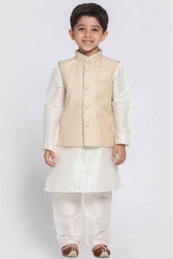 Cotton Blend Party Wear Jacket In Cream Colour - BK4350988