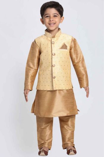 Cotton Blend Party Wear Jacket In Gold Colour - BK4350990