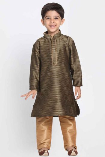 Cotton Blend Party Wear Kurta Pajama In Black Colour - BK4350957