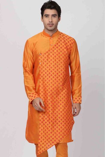 Cotton Blend Party Wear Only Kurta In Orange Colour - KP4350572