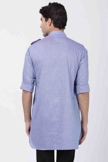 Cotton Party Wear Short Kurta In Blue Colour - KP4350541