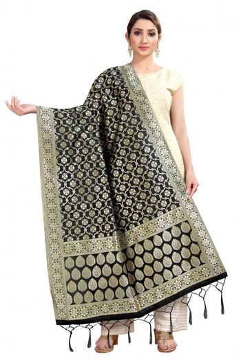 Banarasi Silk Woven Dupatta In Black Colour - DU1354337