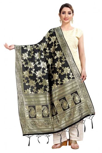 Banarasi Silk Woven Dupatta In Black Colour - DU1354342