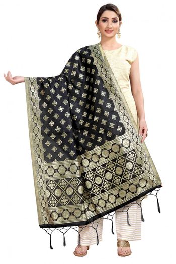 Banarasi Silk Woven Dupatta In Black Colour - DU1354347