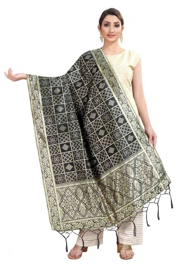 Banarasi Silk Woven Dupatta In Black Colour - DU1354352