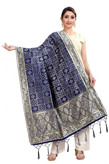 Banarasi Silk Woven Dupatta In Blue Colour - DU1354353