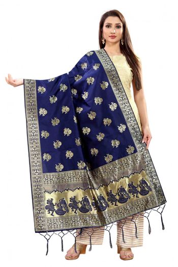 Banarasi Silk Woven Dupatta In Blue Colour - DU1354363