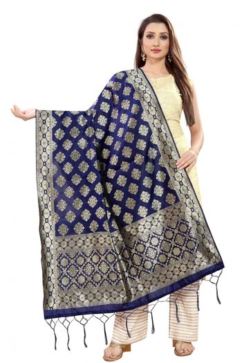 Banarasi Silk Woven Dupatta In Blue Colour - DU1354368