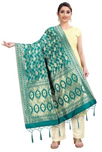 Banarasi Silk Woven Dupatta In Green Colour - DU1354359