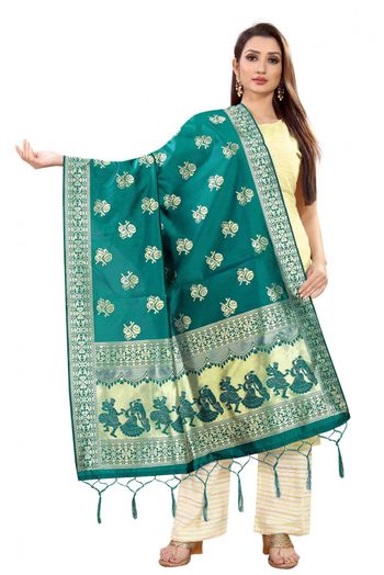 Banarasi Silk Woven Dupatta In Green Colour - DU1354364