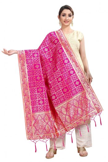 Banarasi Silk Woven Dupatta In Pink Colour - DU1354356