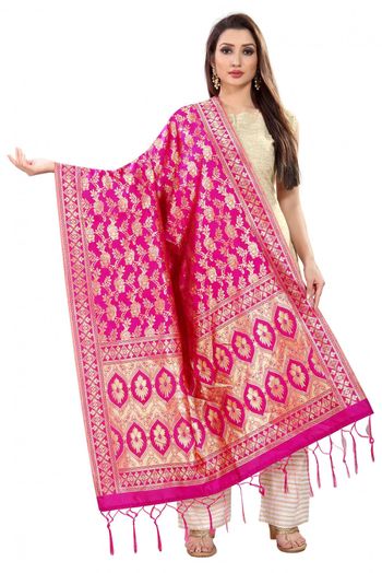 Banarasi Silk Woven Dupatta In Pink Colour - DU1354361