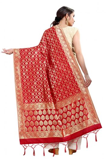 Banarasi Silk Woven Dupatta In Red Colour - DU1354340