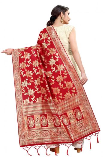 Banarasi Silk Woven Dupatta In Red Colour - DU1354345