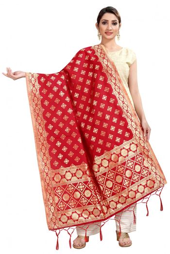 Banarasi Silk Woven Dupatta In Red Colour - DU1354350