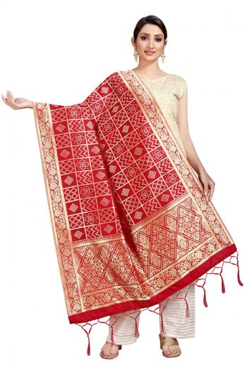 Banarasi Silk Woven Dupatta In Red Colour - DU1354355