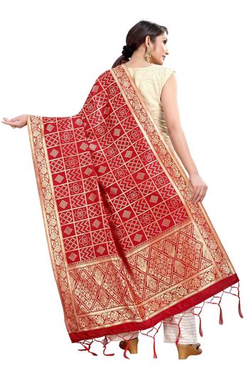 Banarasi Silk Woven Dupatta In Red Colour - DU1354355