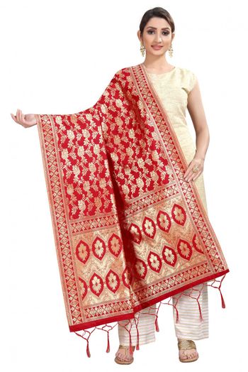 Banarasi Silk Woven Dupatta In Red Colour - DU1354360