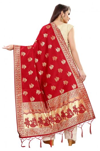 Banarasi Silk Woven Dupatta In Red Colour - DU1354365