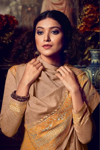 Cotton Jacquard Straight Suit In Mustard Colour