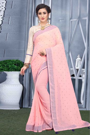 Stylish Light Pink Color Lichi Silk Silver Jari Saree – Amrutamfab