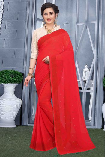 Georgette Party Wear Saree In Red Colour - SR1542078