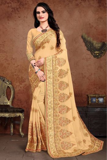 Gerogette Designer Saree In Beige Colour