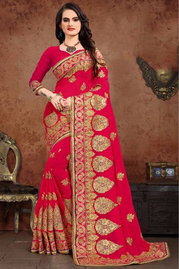 Gerogette Designer Saree In Pink Colour